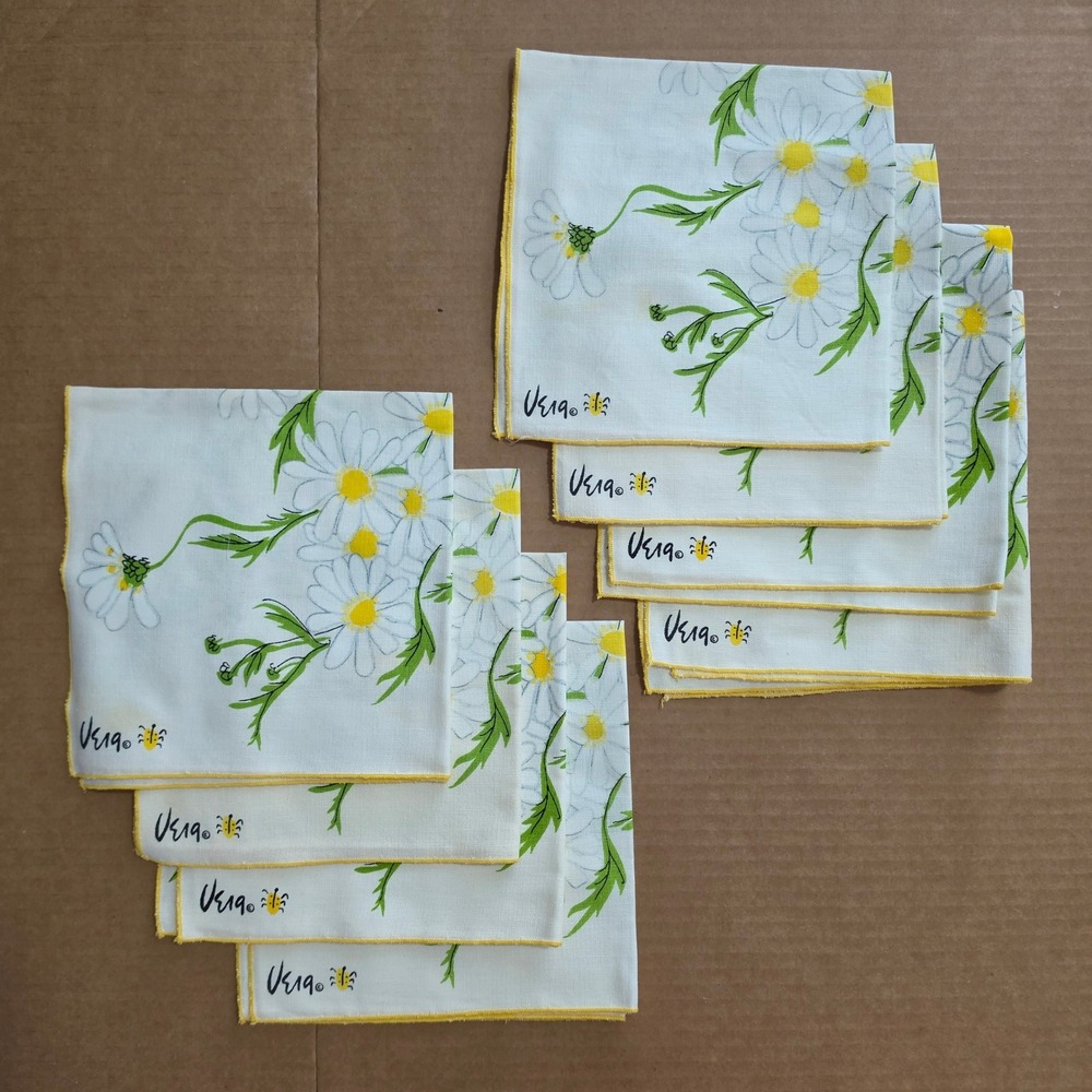 Vintage Vera Neumann Daisy Napkins Set of 8 Yellow White Floral MCM Signed
